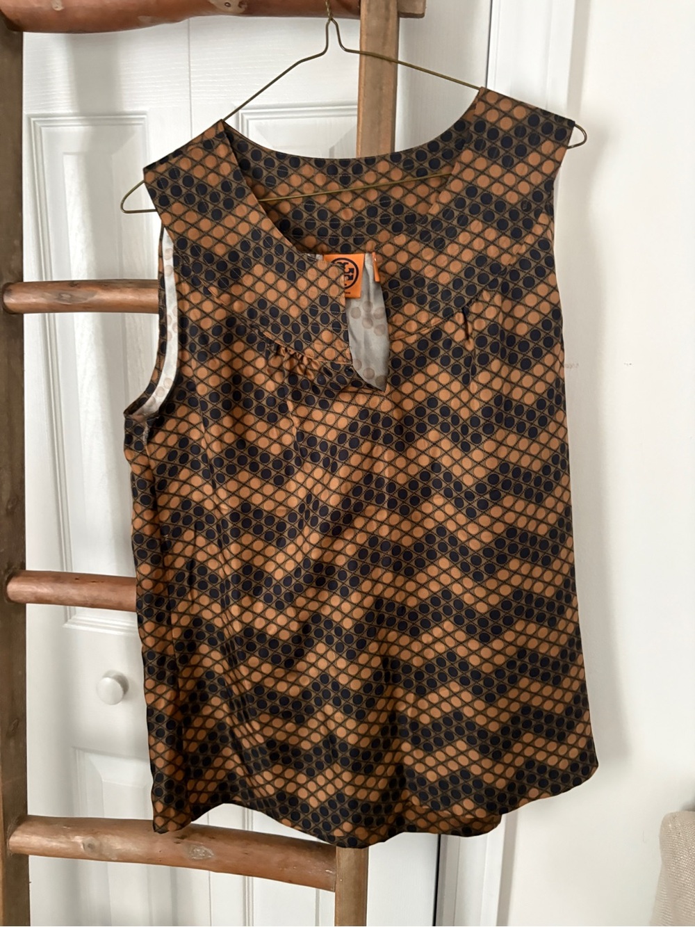 Tory Burch Brown and Black Chevron Dot Sleeveless Top